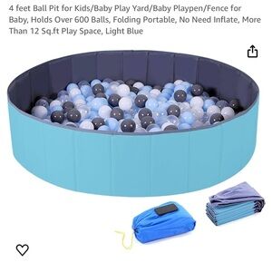 4 feet Ball Pit for Kids Holds Over 600 Balls, Folding Portable, Light Blue